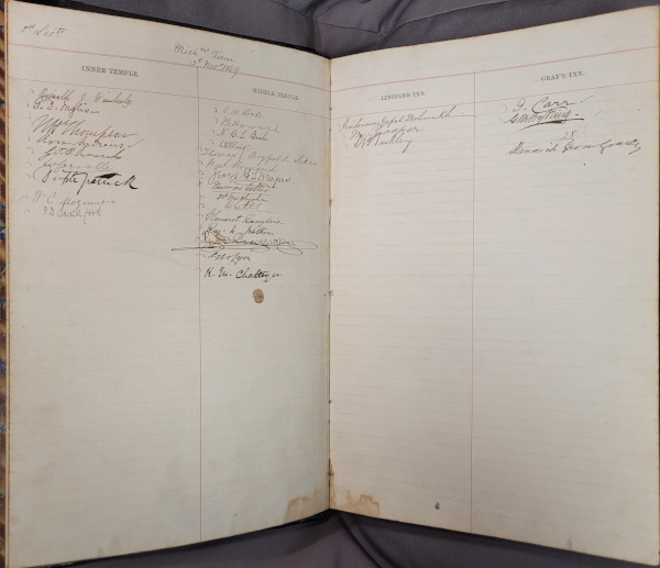 Hindu and Mohommedan law and the laws of India attendance register, 1869-1874 (MT/13/PPL/2/10)