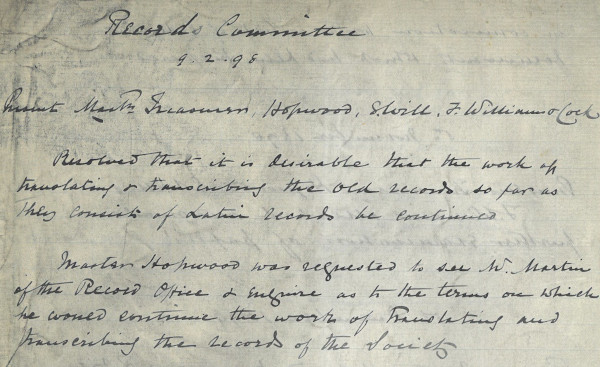Minutes of the Records Committee, 1898 (MT/7/CSD/9)