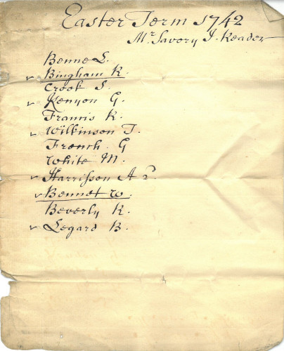 List of candidates for the position of Reader at New Inn, Easter Term 1742 (MT/12/REA/15)