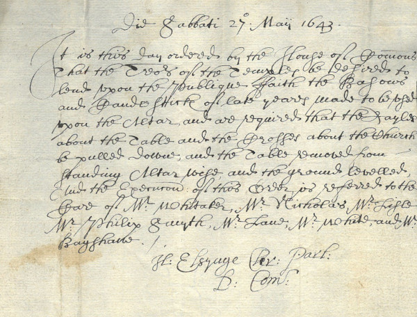 Order of Parliament that ancients of the Utter Bar be Called as Associate Benchers, 31 October 1645 (MT/1/MPA/4)