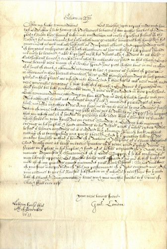 Letter from William Laud, Bishop of London, to the Benchers and Members of the Middle Temple and the Inner Temple, 10 December 1633 (MT/15/TAM/67)