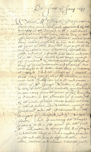 Order of the House of Commons concerning Hugh Crescie, Reader of Temple Church, 29 June 1643 (MT/15/TAM/81)