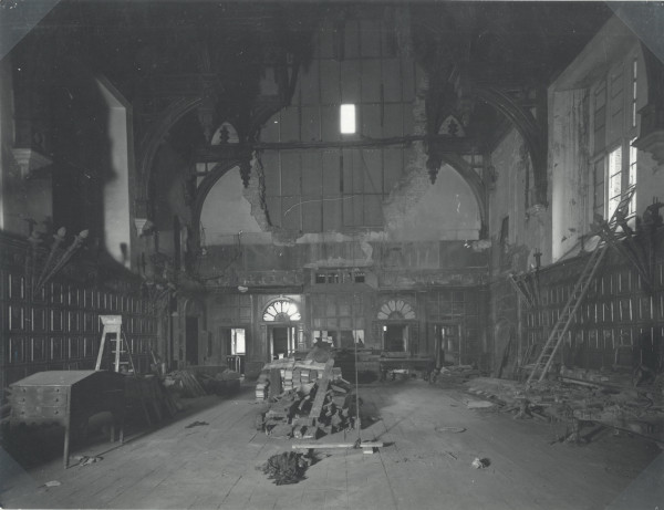 Middle Temple Hall at the start of its clean-up operation, November 1940 (MT/19/PHO/4/2/9)