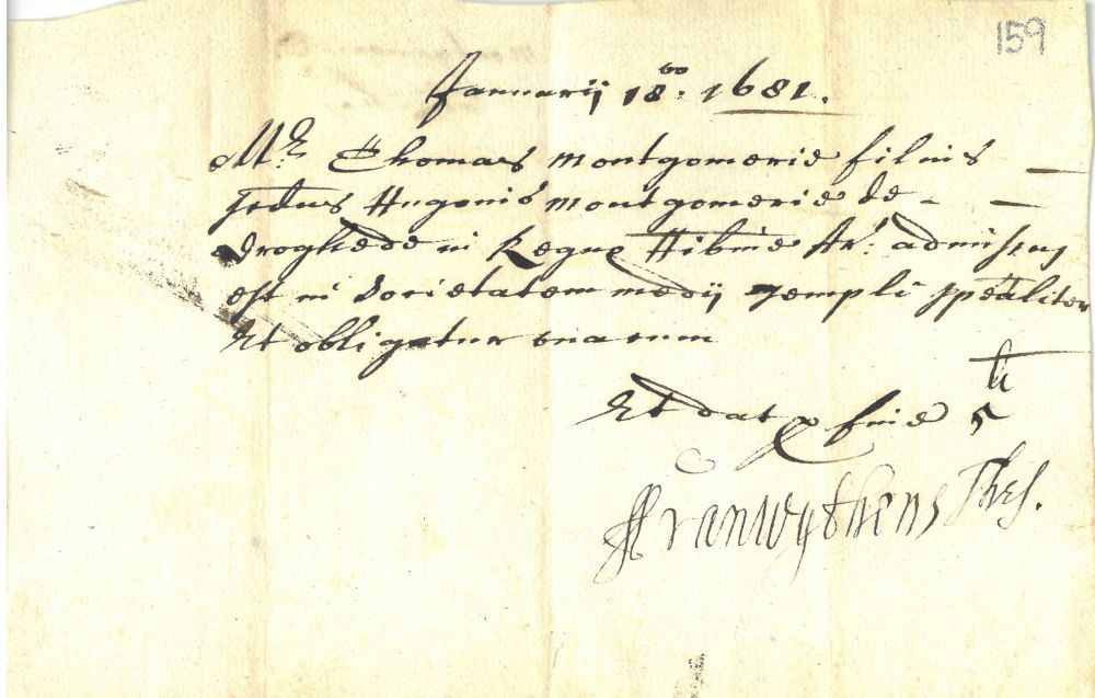   Admission record of Thomas Montgomery, 18 January 1682 (MT/3/ALO/15/159)