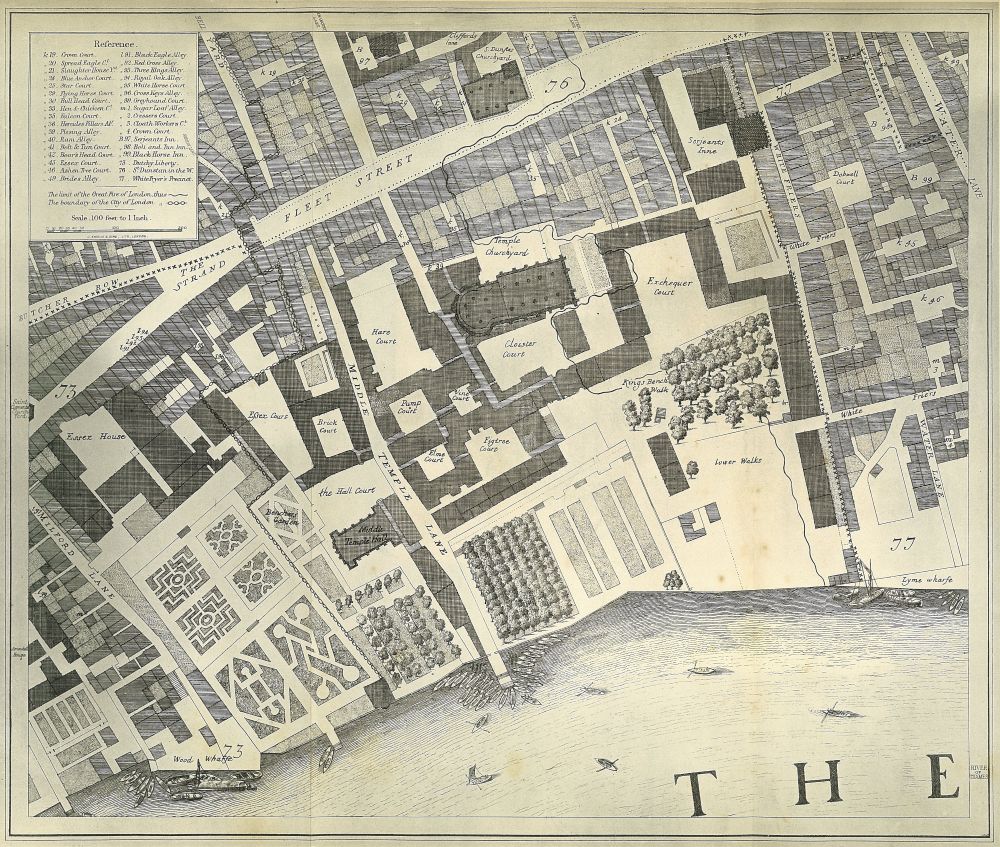 Plan of the Temple, copied in 1871 from the Map of London, 1677, by John Ogilby