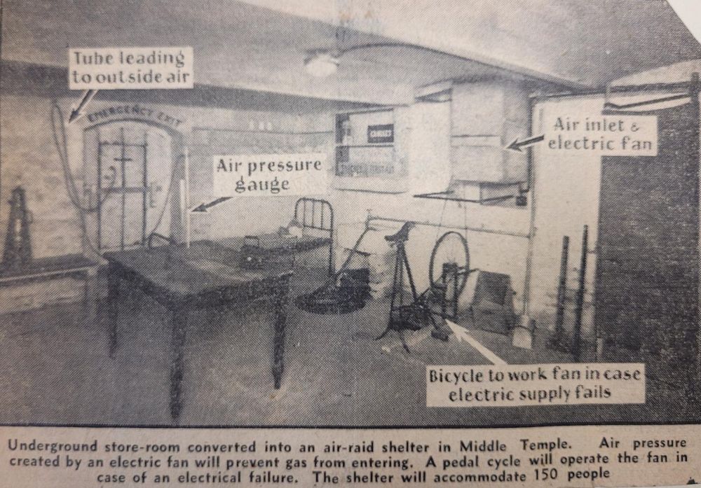 Newspaper clipping showing a Middle Temple air raid shelter, from News Chronicle, 4 July 1938 (MT/19/SCR/2)