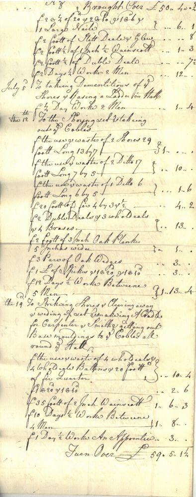 Carpenter’s bill for repair work to the Hall, 1755 (MT/2/TAP/83)
