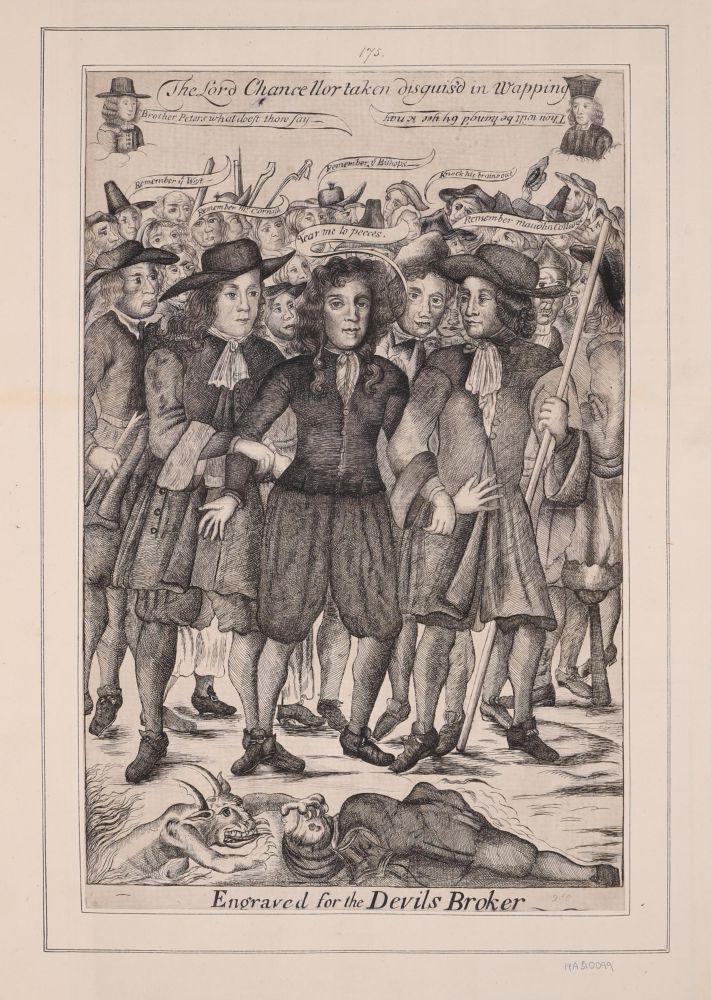 Print of the contemporary arrest of the Lord Chancellor at Wapping in 1688 © The Trustees of the British Museum