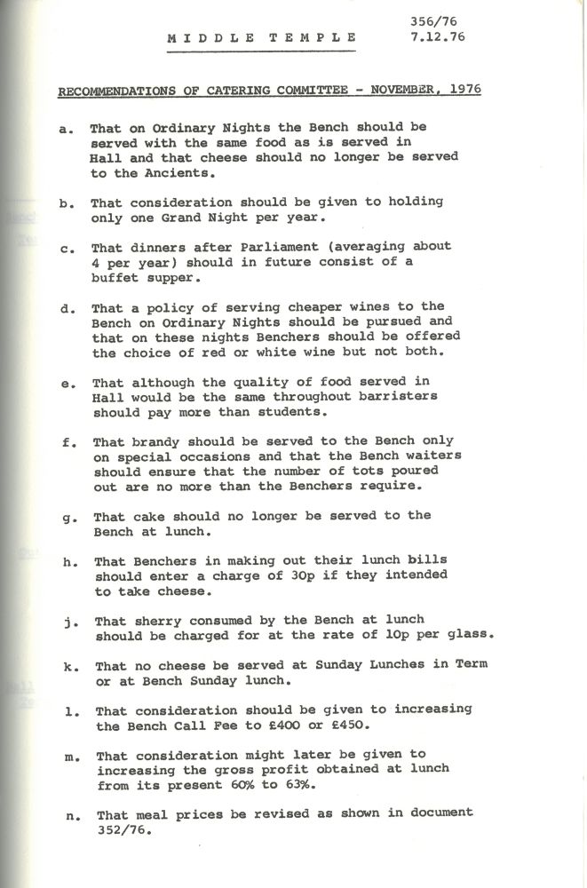 Recommendations of the Catering Committee, November 1976 (MT/1/CFM/8)