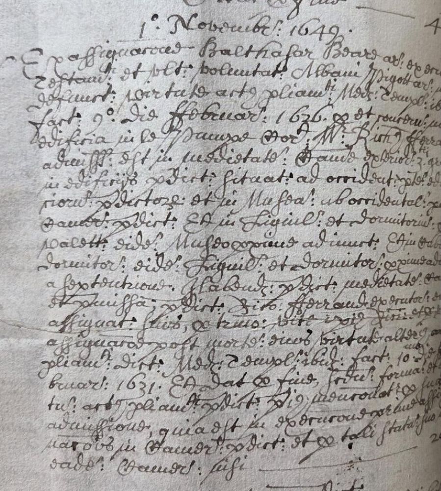 Record of Balthazar Beare acting as executor for Alban Pigott of Pump Court, 1 November October 1649 (MT/1/MPA/5)