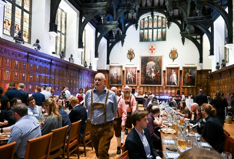 Oompah band walking through Hall 